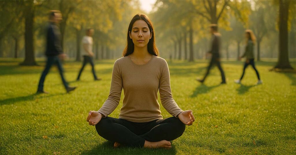 peaceful meditating person illustrating self-mastery and emotional freedom